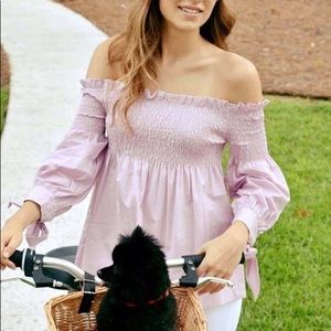 She & Sky - off the shoulder pink long sleeve top.